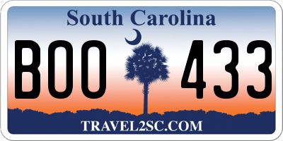 SC license plate BOO433