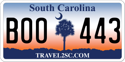 SC license plate BOO443