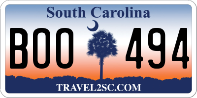 SC license plate BOO494