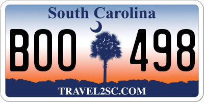 SC license plate BOO498