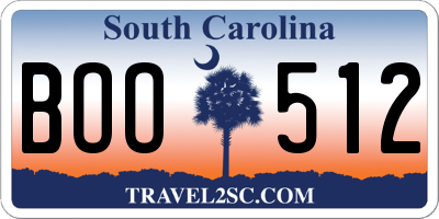 SC license plate BOO512