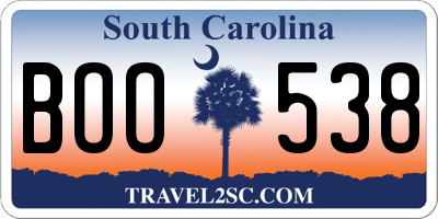 SC license plate BOO538