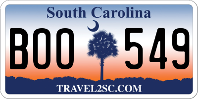SC license plate BOO549