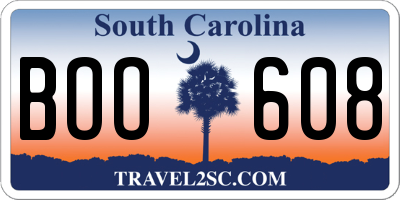 SC license plate BOO608