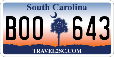 SC license plate BOO643