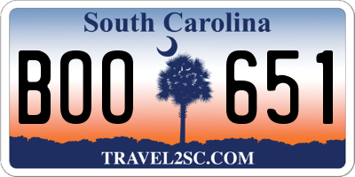 SC license plate BOO651