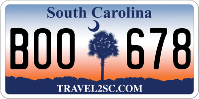 SC license plate BOO678