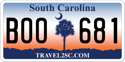 SC license plate BOO681