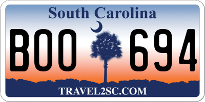 SC license plate BOO694