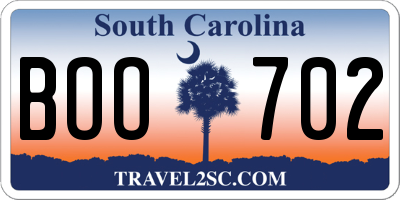 SC license plate BOO702