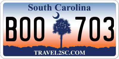 SC license plate BOO703