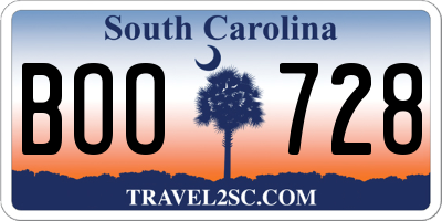 SC license plate BOO728