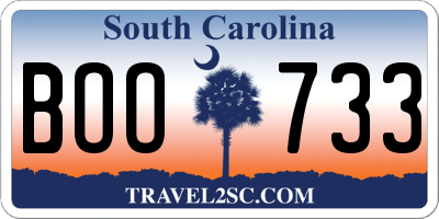 SC license plate BOO733
