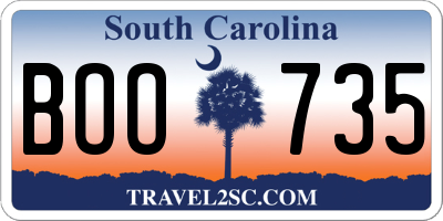 SC license plate BOO735