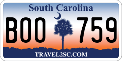 SC license plate BOO759