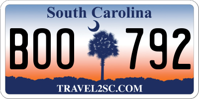 SC license plate BOO792