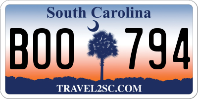 SC license plate BOO794