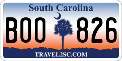 SC license plate BOO826
