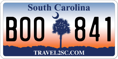 SC license plate BOO841
