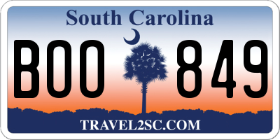 SC license plate BOO849