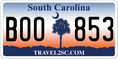 SC license plate BOO853