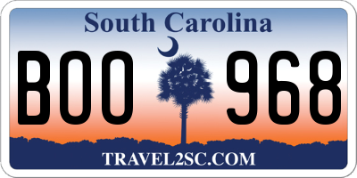 SC license plate BOO968