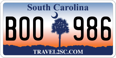 SC license plate BOO986