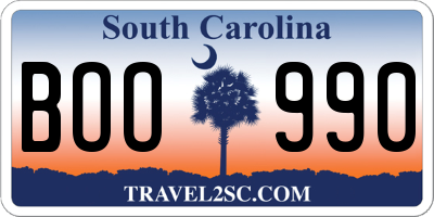 SC license plate BOO990