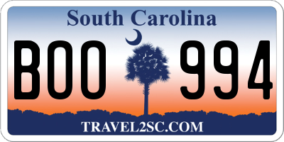 SC license plate BOO994