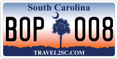SC license plate BOP008