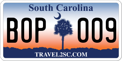 SC license plate BOP009