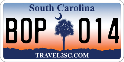 SC license plate BOP014