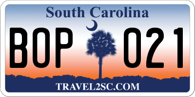 SC license plate BOP021