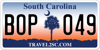 SC license plate BOP049