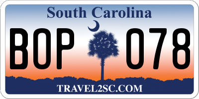 SC license plate BOP078