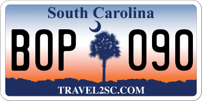 SC license plate BOP090