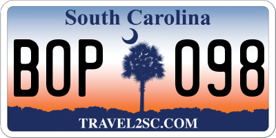 SC license plate BOP098