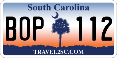 SC license plate BOP112
