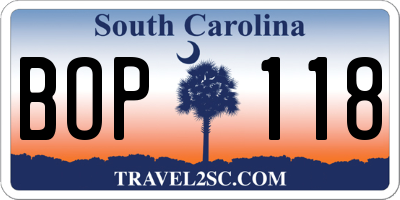 SC license plate BOP118