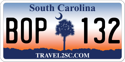 SC license plate BOP132