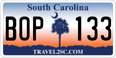 SC license plate BOP133