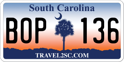 SC license plate BOP136