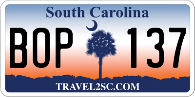 SC license plate BOP137
