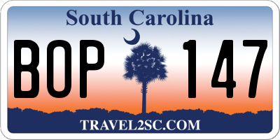 SC license plate BOP147