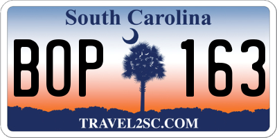 SC license plate BOP163