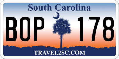 SC license plate BOP178