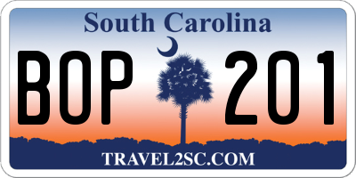 SC license plate BOP201
