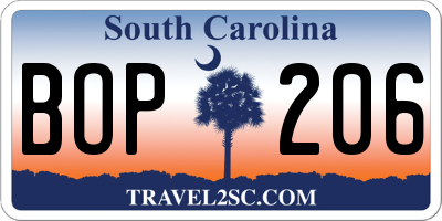 SC license plate BOP206