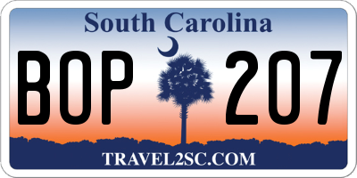 SC license plate BOP207