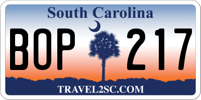 SC license plate BOP217